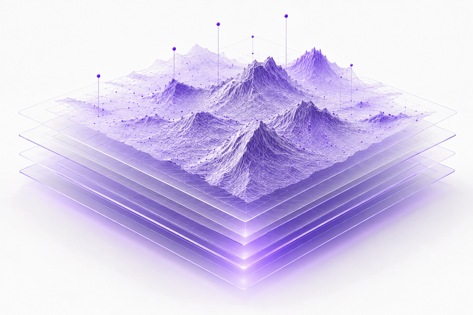 Layered translucent planes intersecting a purple dot vortex