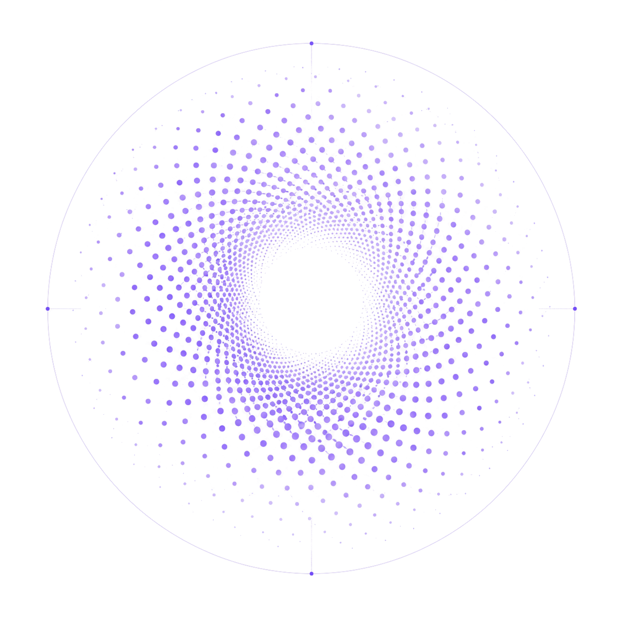 Spiralling purple dot vortex within a thin circular frame